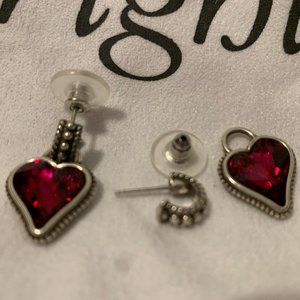 Brighton Bibi Heart Gem Red Crystal Reversible Post Earrings